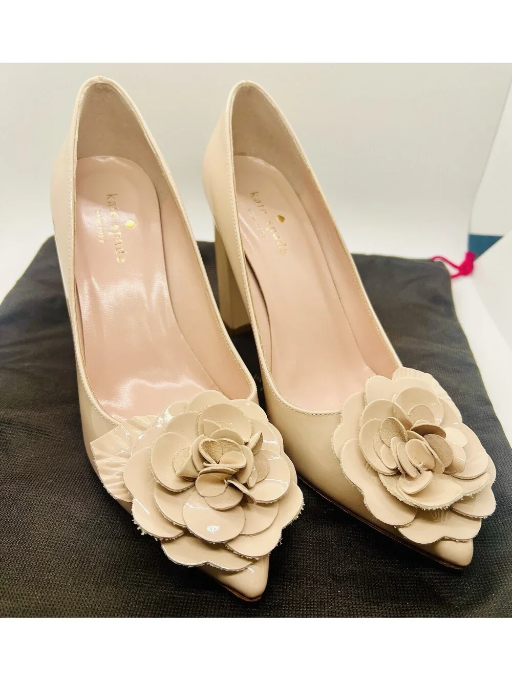 Kate Spade NY Pixanne Too heels 6.5 nude blush patent leather flower NIB